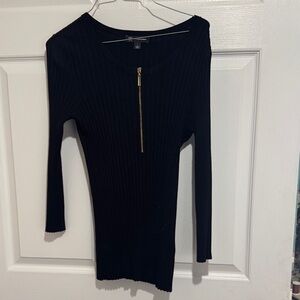 INC like new Black Ribbed Women's sweater  with Gold Zipper